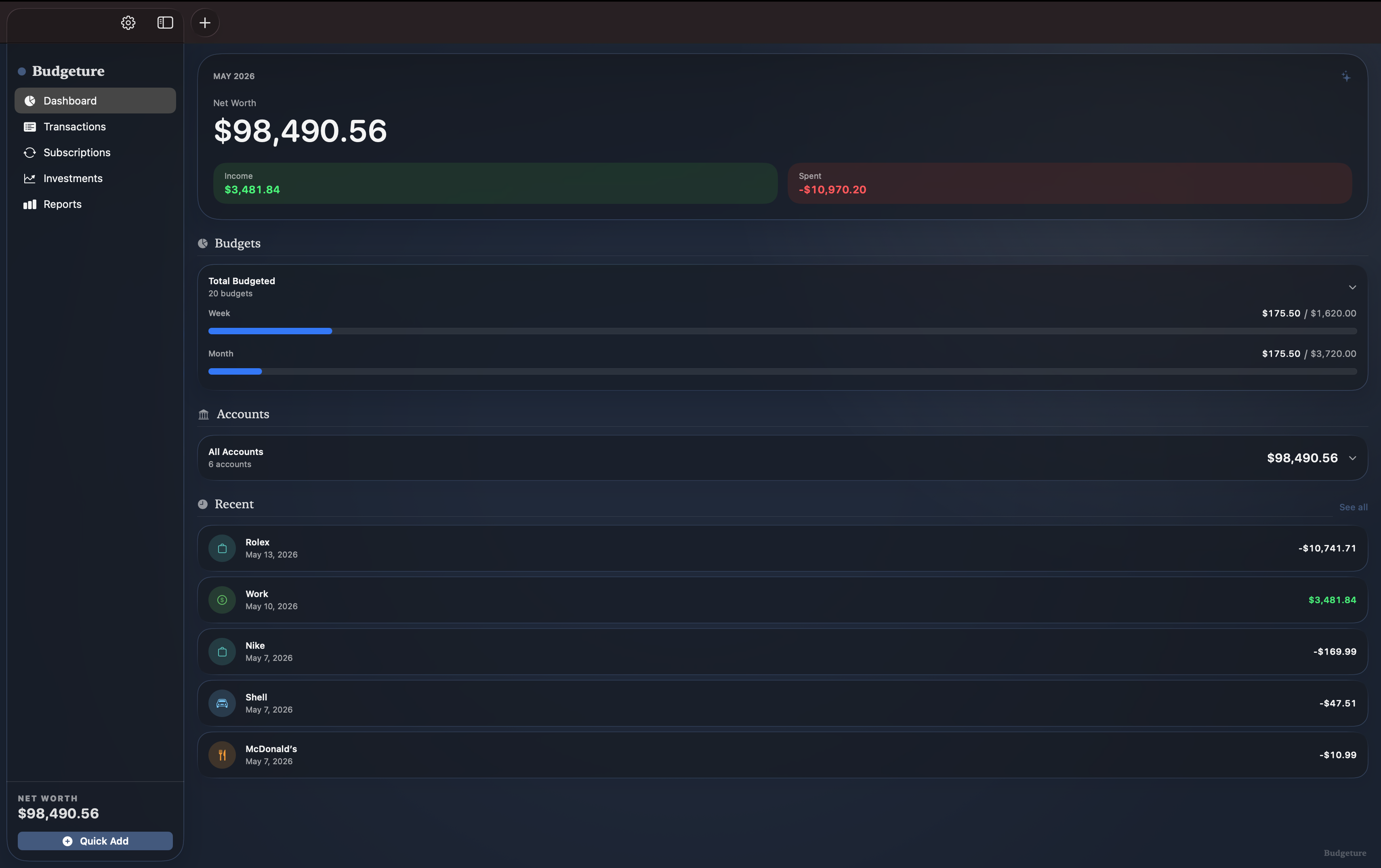 Budgeture on Mac