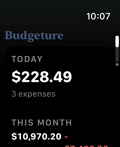 Budgeture on Apple Watch